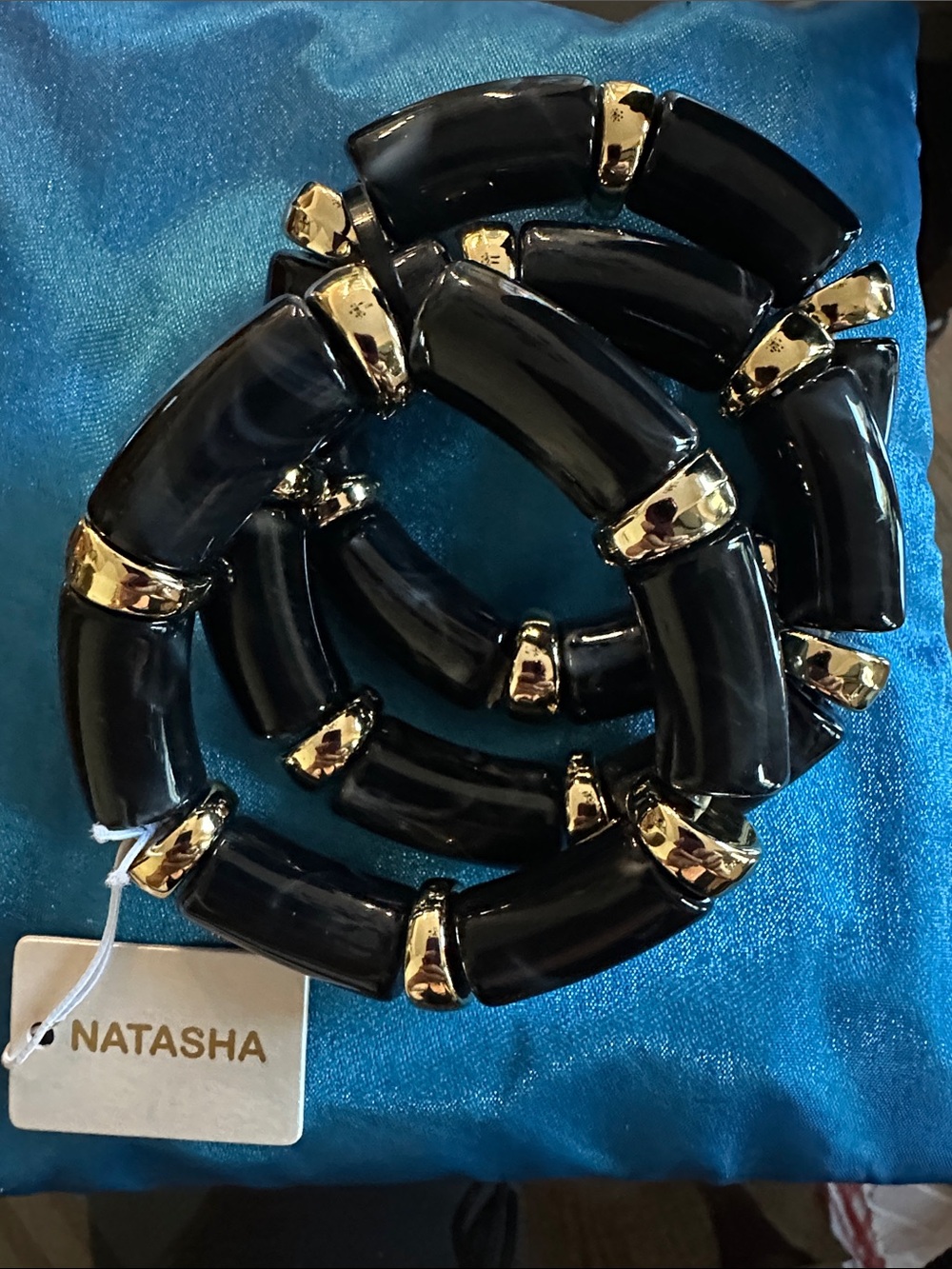 3 Black & Gold Tone “Natasha” Bangle bracelets